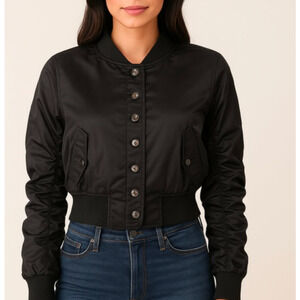 Choosy Satin Bomber Jacket Black Size 2 NWT